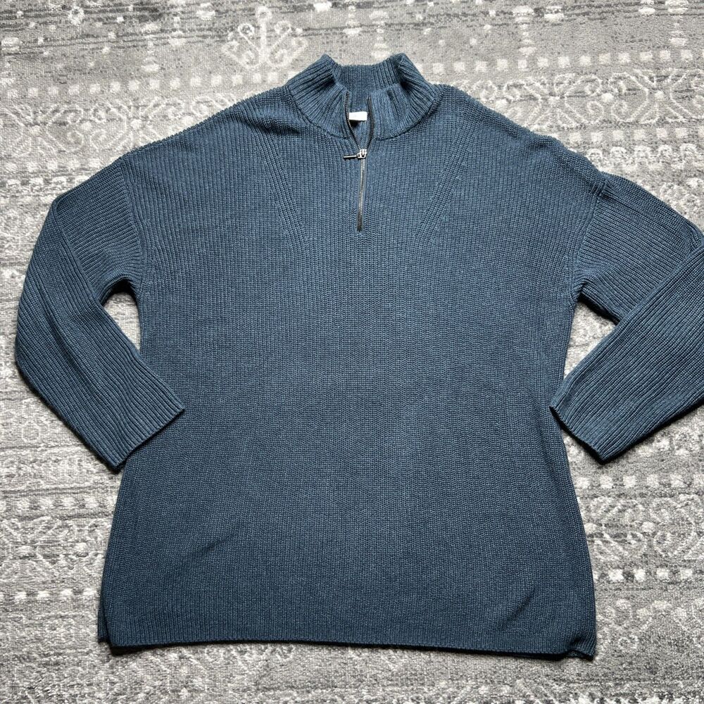 J. Jill Quarter Zip Chunky Rib Knit Sweater Women's XL TALL Blue Cotton Blend